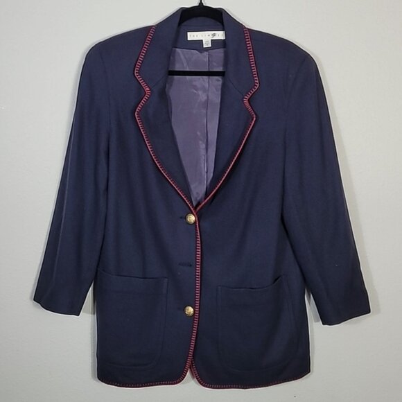 Vintage Limited Women 100% Wool Blazer Size S/M Navy Gold Button Classic Preppy - Picture 1 of 16